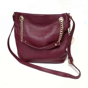 Michael Kors Purse Jet Set Tote Bag Burgundy with Gold Chain​